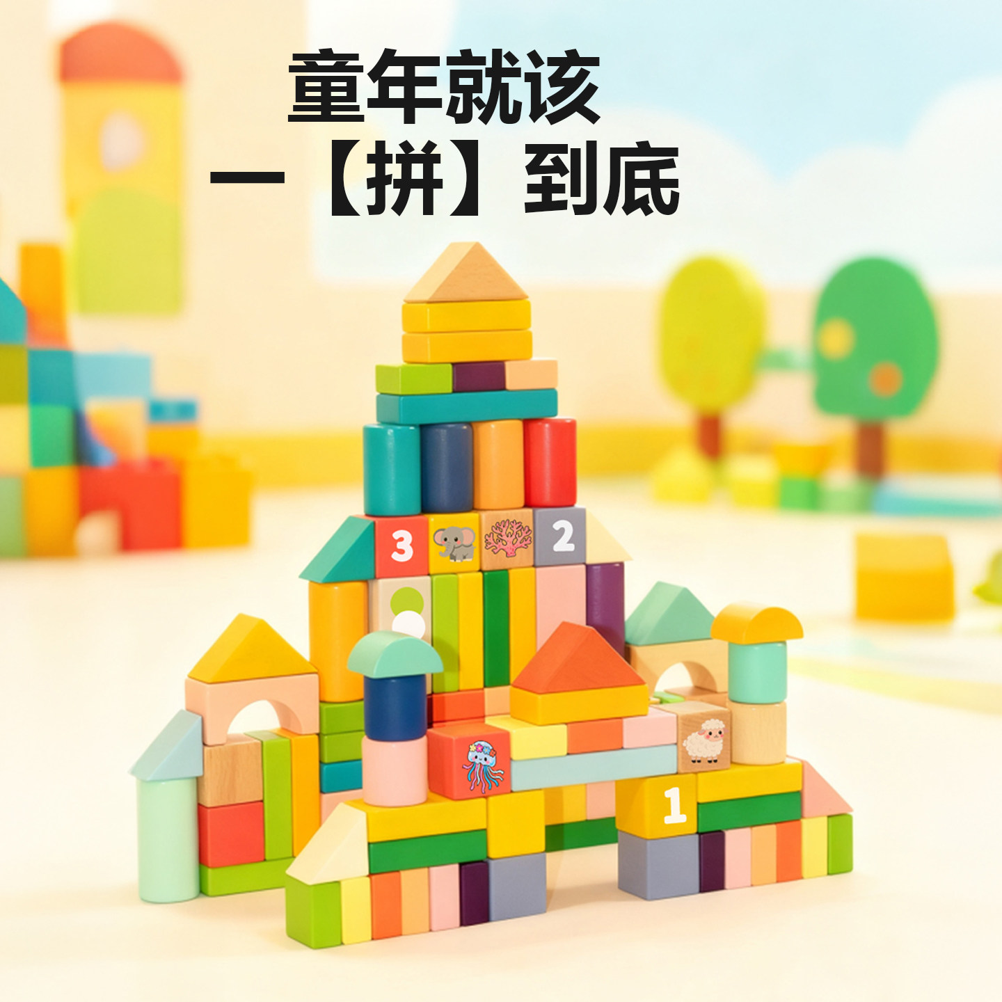 实木大颗粒益智拼装积木图片