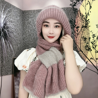 冬天加绒保暖风雪帽包头帽洋气护颈护耳妈妈针织帽子围巾一体帽女