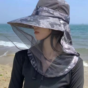 户外防蚊帽男女钓鱼帽遮脸防晒透气网纱面罩夜钓防虫防蜜蜂养蜂帽