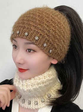 秋冬女士毛线帽头巾发带遮白发保暖护耳洋气百搭材质柔软亲和皮肤