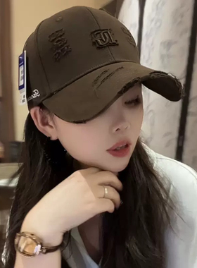 新款复古破洞做旧DG字母棒球帽女硬顶韩版休闲百搭遮阳鸭舌帽男潮