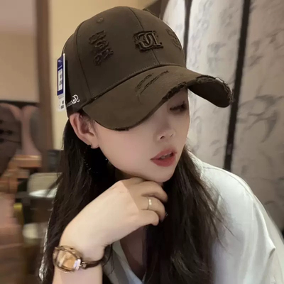 新款复古破洞做旧DG字母棒球帽女硬顶韩版休闲百搭遮阳鸭舌帽男潮