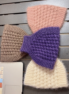 护额头带防风头部女秋冬保暖针织发带护耳妈妈时尚遮白发毛线帽子