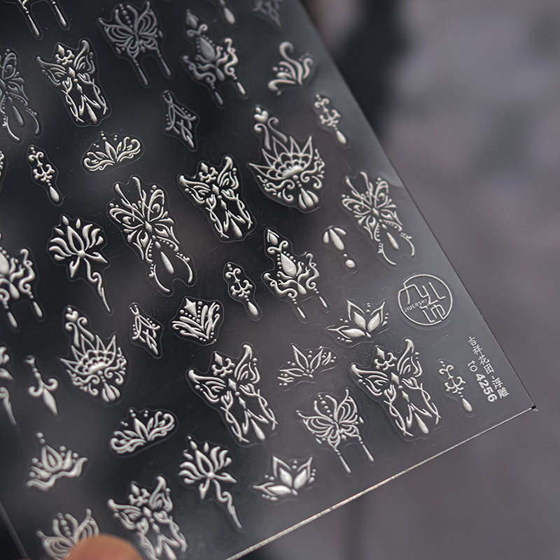 烫金银吉祥花朵花团美甲贴tomoni