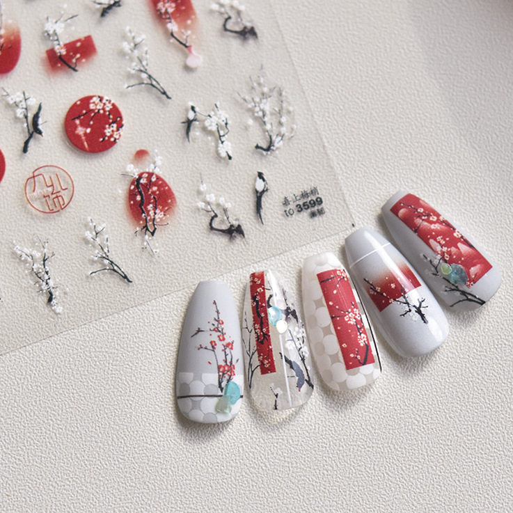 冬雪红梅花美甲贴纸tomoni装饰品