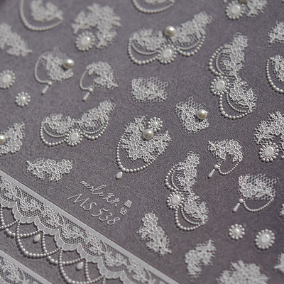 晶钻白色蕾丝花美甲贴tomoni装饰