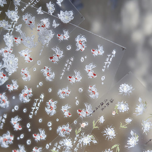 国风锦鲤花卉美甲贴纸新款装饰品