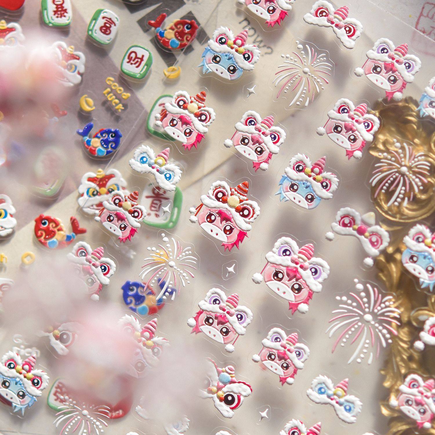 马年醒狮美甲贴纸浮雕新款3d立体新年春节发财暴富指甲贴纸装饰品,彩妆/香水/美妆工具,美甲工具,淘宝优惠券,粉丝福利购,淘宝优惠卷