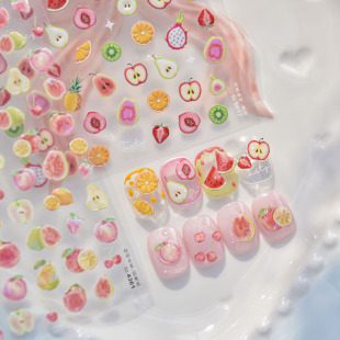 缤纷水果派对美甲贴纸浮雕3d新款 饰 立体5d网红ins儿童指甲贴纸装