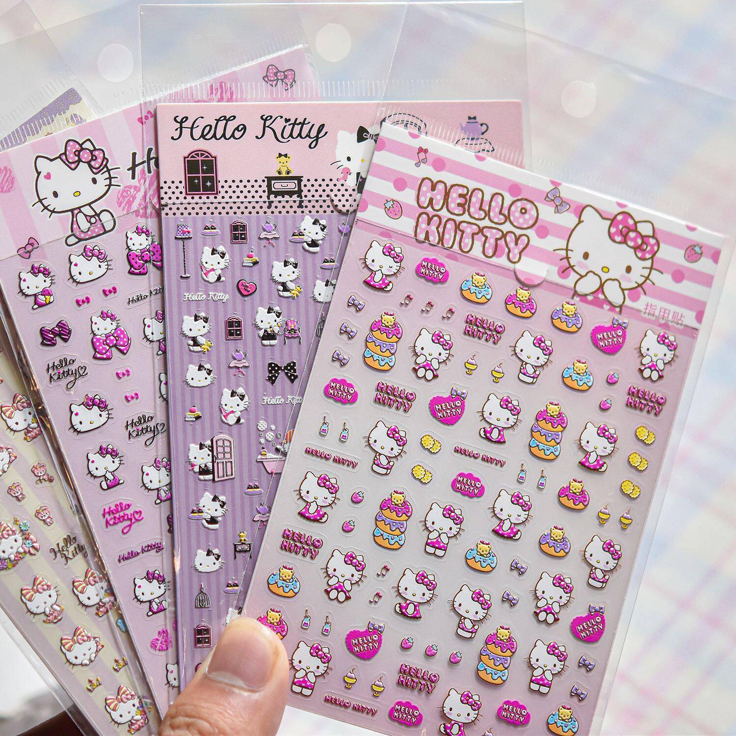 三丽鸥Kitty猫美甲贴纸2026新款浮雕3d立体 可爱卡通指甲贴纸饰品