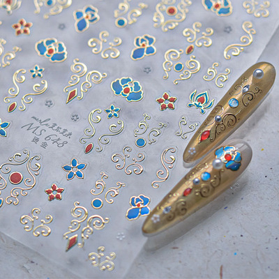 国风烫金花纹美甲贴纸tomoni装饰