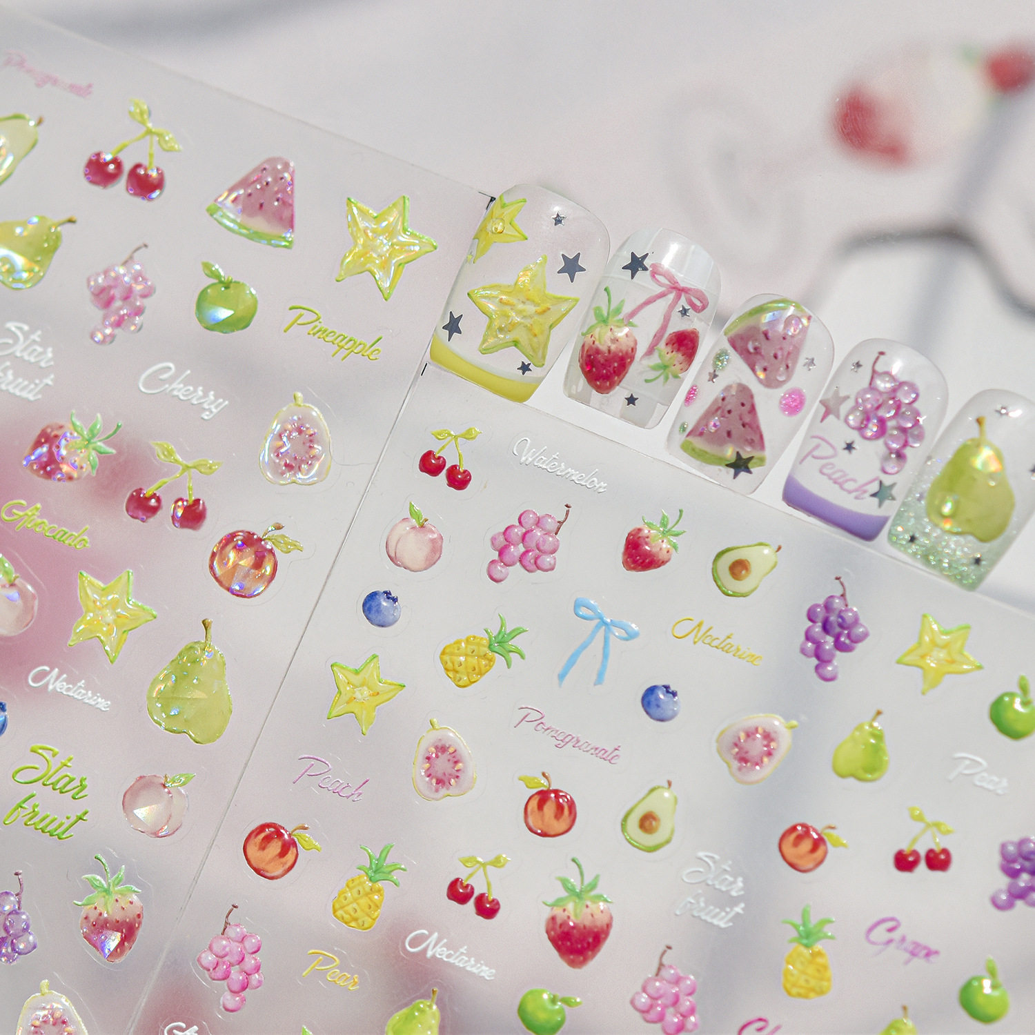 清新果味小夏天美甲贴纸2026新款浮雕3d立体水果甜点指甲贴纸饰品