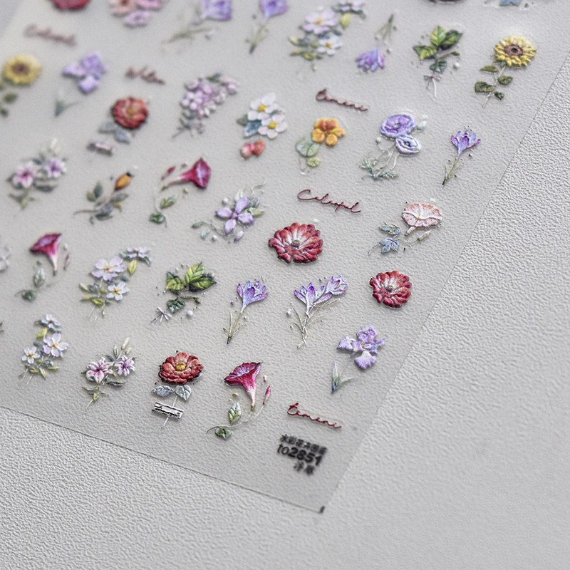 水彩花朵图鉴美甲贴纸tomoni浮雕薄韧背胶5d指甲贴纸日系美甲饰品,彩妆/香水/美妆工具,美甲工具,淘宝优惠券,粉丝福利购,淘宝优惠卷