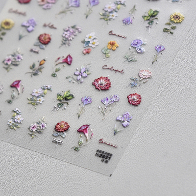 水彩花朵图鉴美甲贴纸tomoni装饰