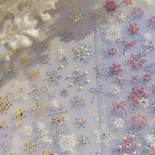 晶钻烫金雪花美甲贴纸新年款装饰