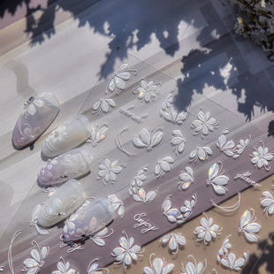 饰 网红ins指甲贴纸装 贝壳光金樱子花卉美甲贴纸浮雕新款 3d立体5d