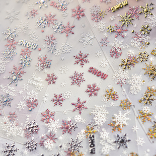 饰 立体ins网红指甲贴纸圣诞装 烫金璀璨雪花美甲贴纸新年款 5d浮雕
