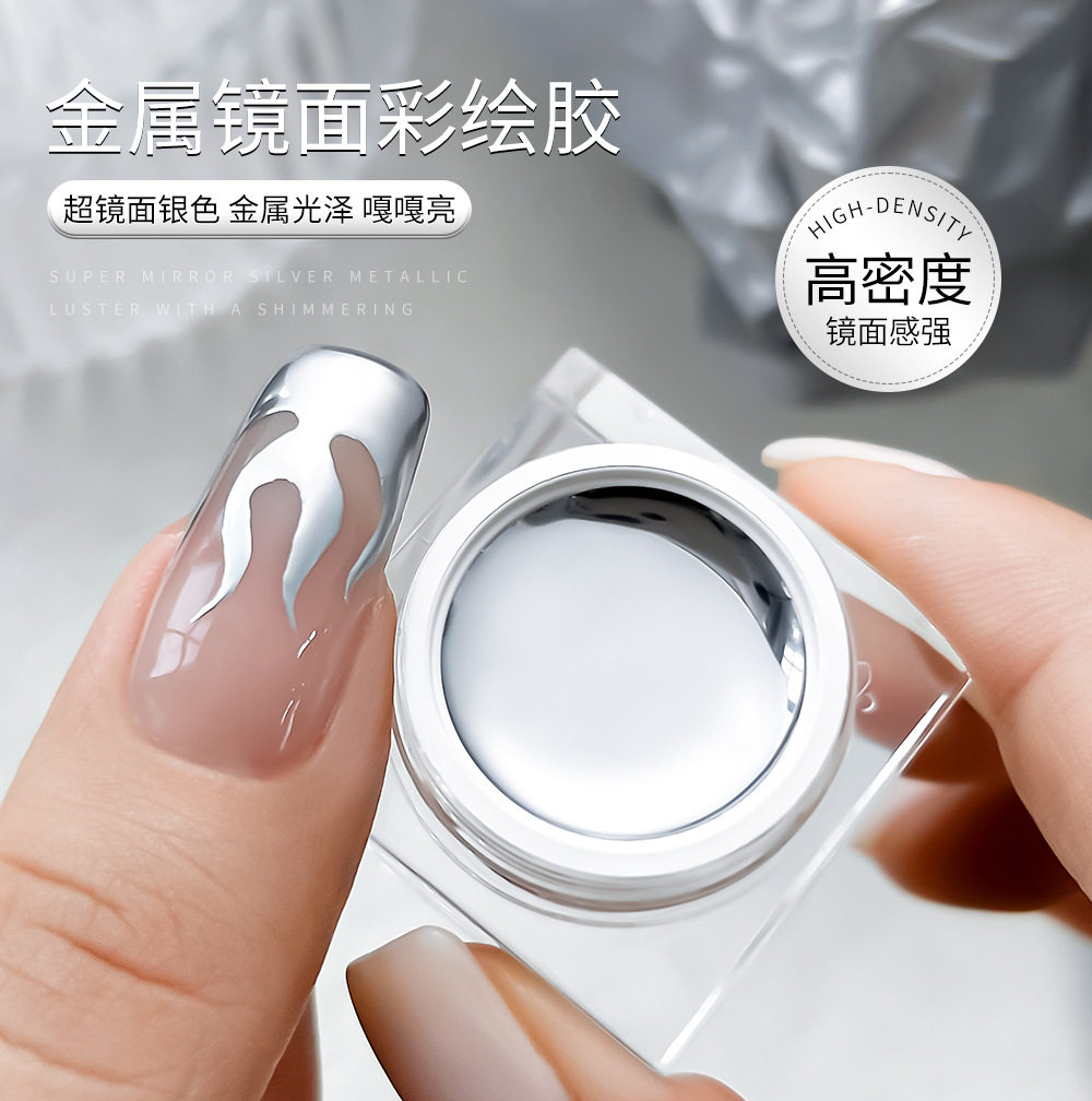 新款镜面彩绘甲油胶金银色高密度