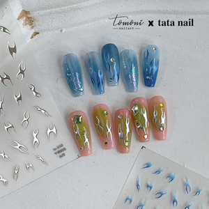 tomoni合作tata烫金银色美甲贴纸日系简约指甲贴千禧辣妹美甲饰品