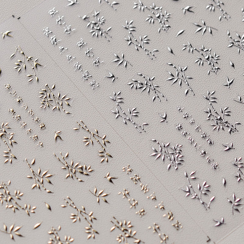 烫金银色竹子美甲贴纸tomoni装饰