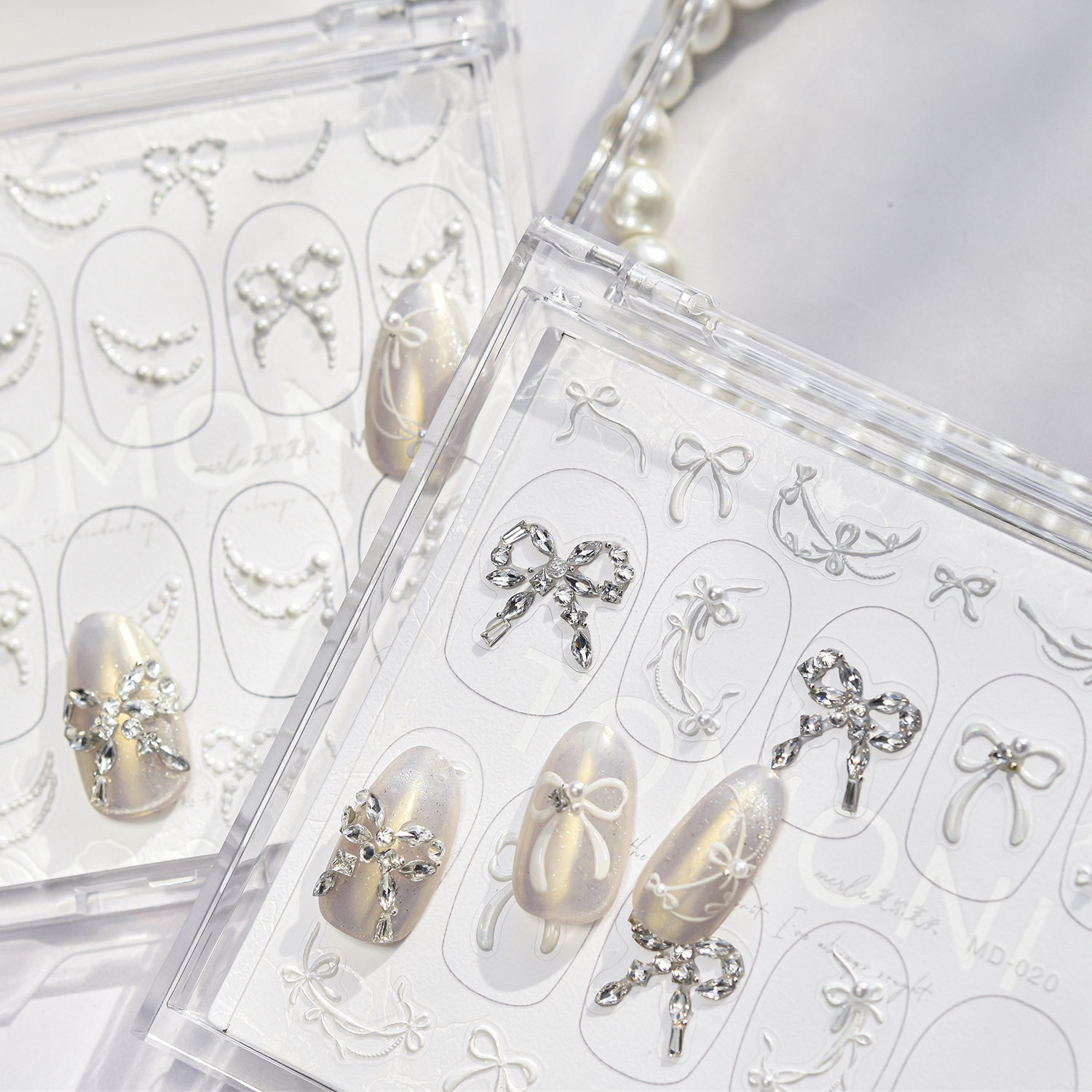 满钻蝴蝶结法式美甲拼钻贴纸2026新款轻奢镶边圆弧美甲钻饰装饰品