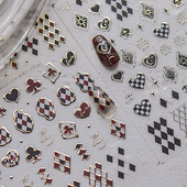 烫金星月纸牌美甲贴纸新款 浮雕5d网红ins菱格桃心指甲贴纸3d装 饰