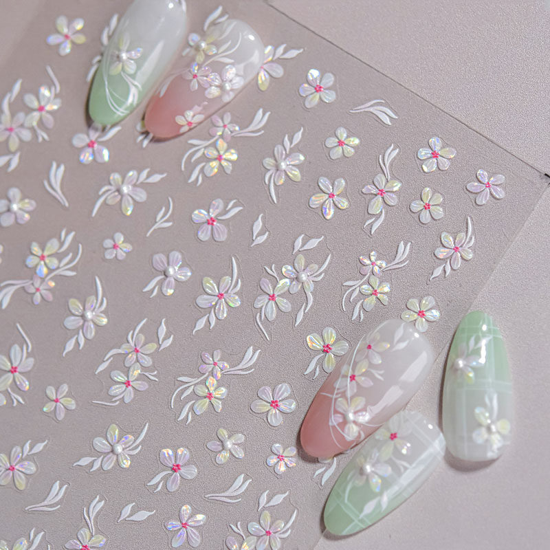 晶钻春桃花美甲贴纸浮雕5d装饰品
