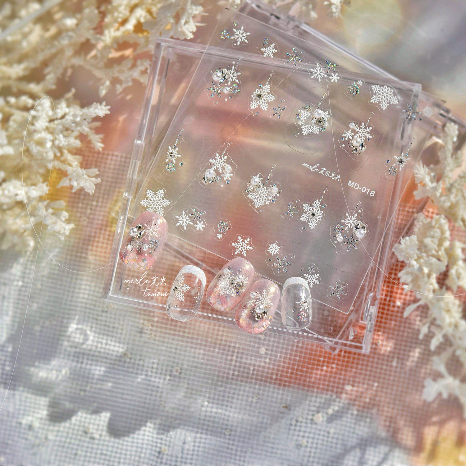 拼钻雪花美甲贴纸新款浮雕3d装饰