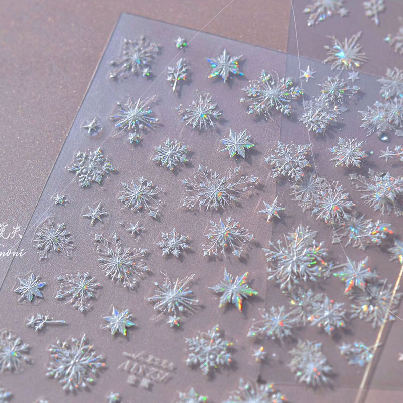 白色雪花美甲贴纸新款浮雕5d网红ins立体日系3d指甲贴纸晶钻 装饰