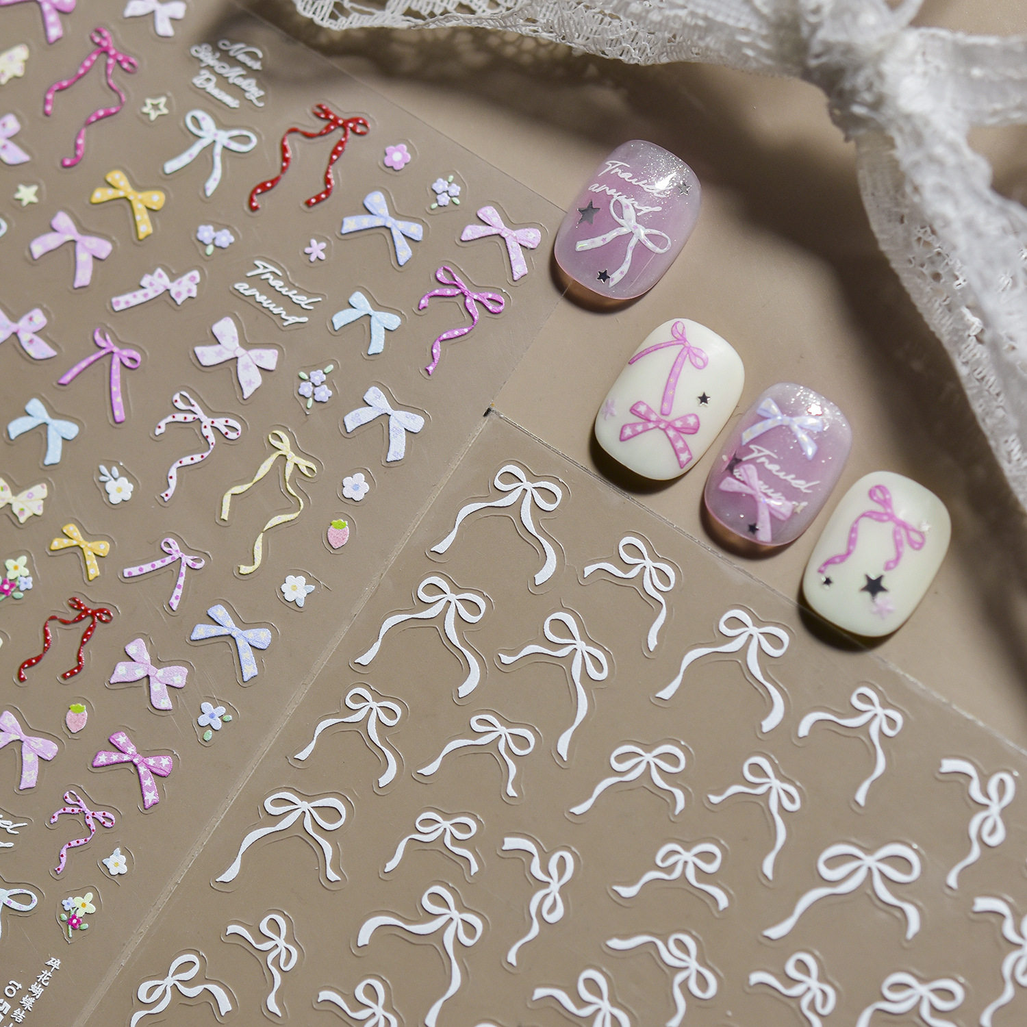 小清新碎花蝴蝶结美甲贴纸新款超薄无痕自粘带背胶指甲贴纸装饰品