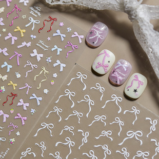 小清新碎花蝴蝶结美甲贴纸新款 饰品 超薄无痕自粘带背胶指甲贴纸装