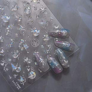 贝壳光蝴蝶水泡泡美甲贴纸tomoni浮雕梦幻日系烫金指甲贴纸装 饰品