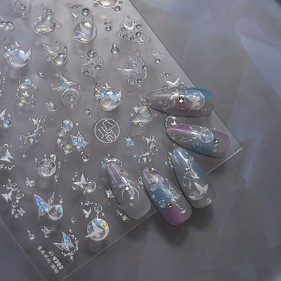 贝壳光蝴蝶水泡泡美甲贴纸tomoni