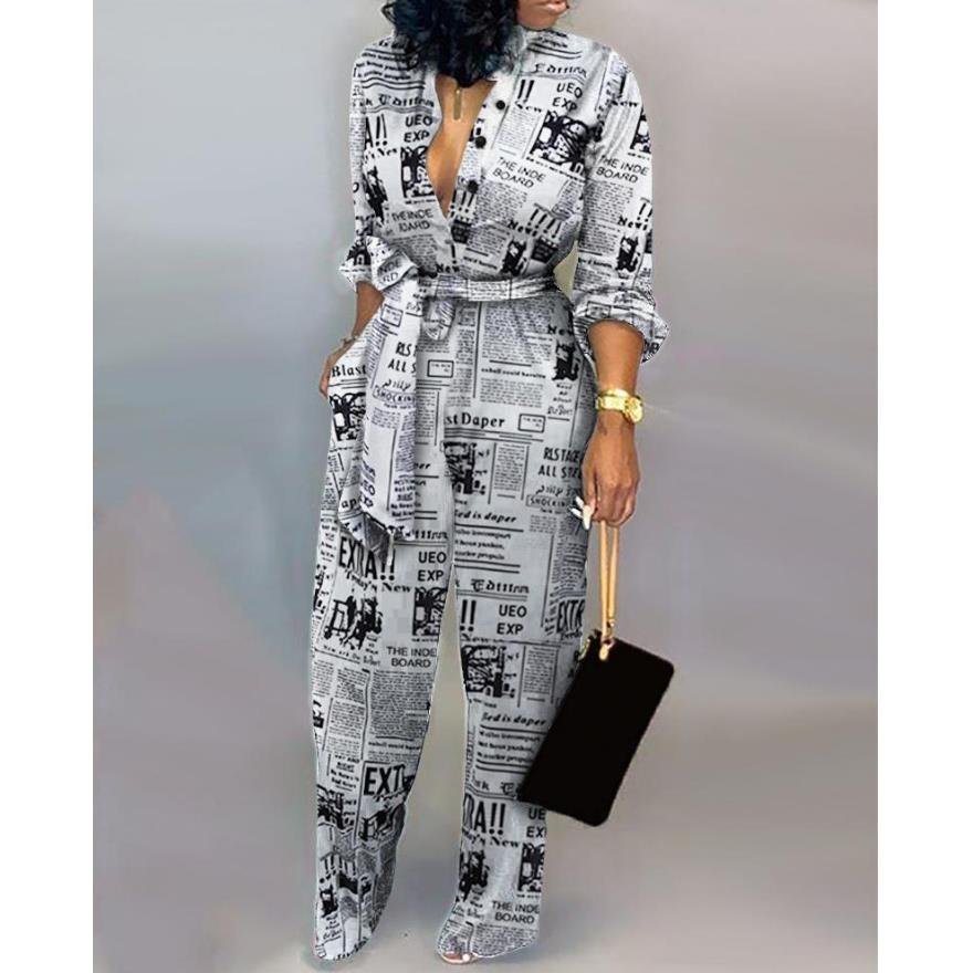 Women's sexy long sleeve lace-up jumpsuit