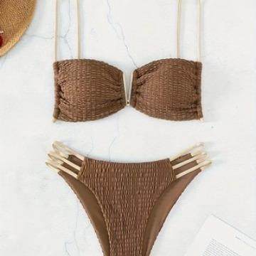 textured swimwear with mesh skirts up  piece bikinis halter