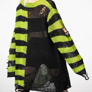 loose ripped sweater long contrast punk womens color