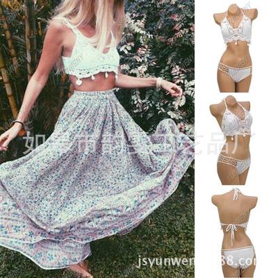 Sexy deep V-neck knitted hand-crocheted bikini beach