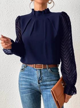 womens shirt office europeanv autumn winter new half high