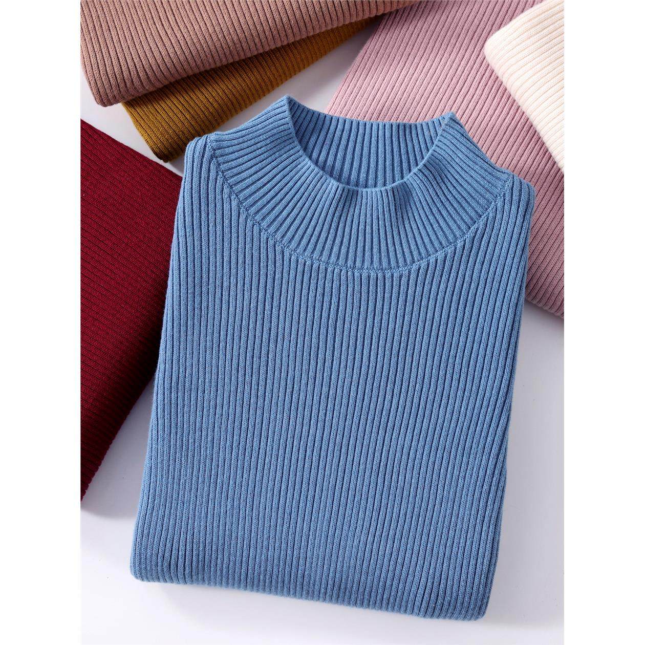 不起球纯棉线半高领修身针织衫女毛衣秋冬新款纯色内搭打底衫上衣