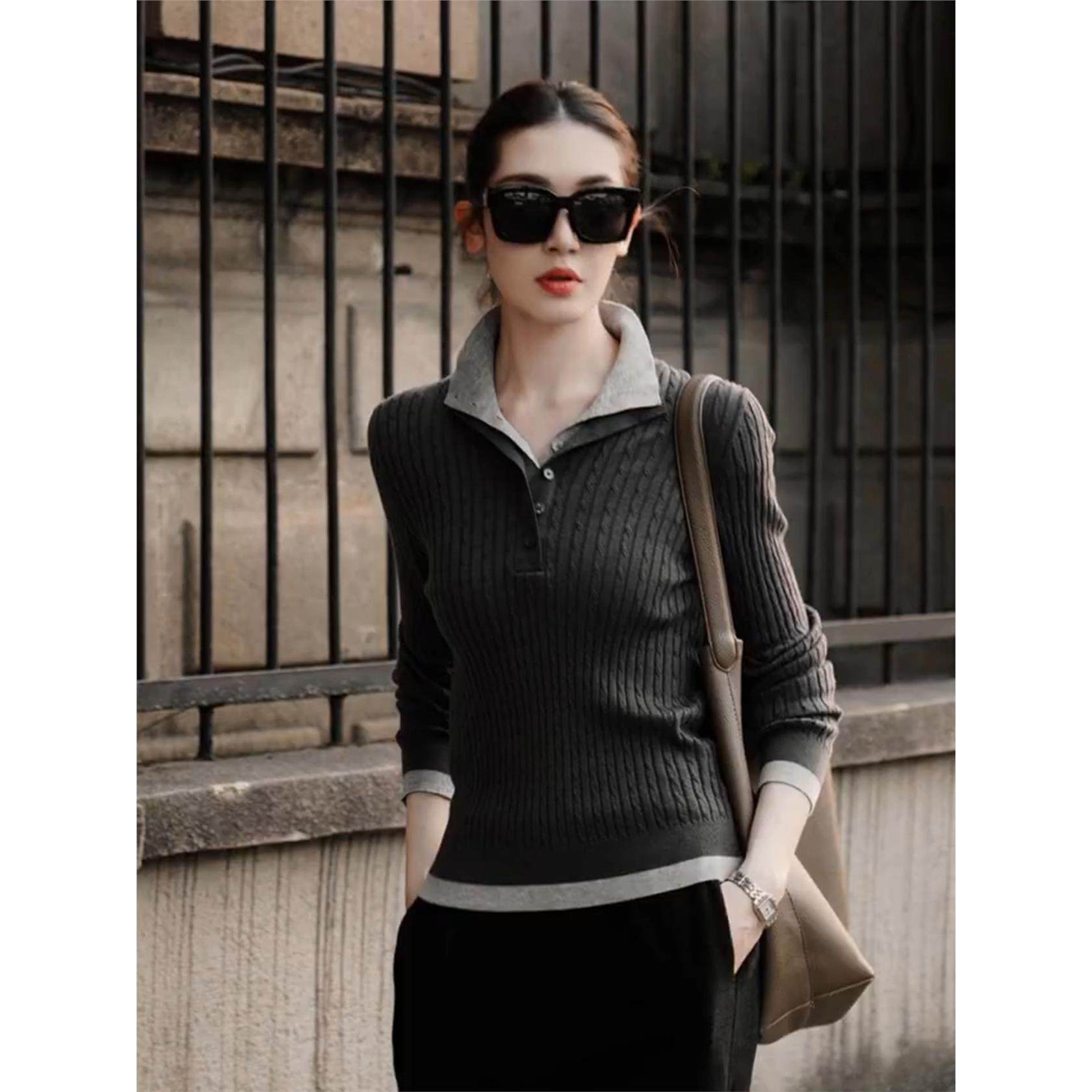 老钱风灰色高领长袖针织打底衫女秋冬季高级感气质内搭假两件上衣,个性定制/设计服务/DIY,棉服工装,淘宝优惠券,粉丝福利购,淘宝优惠卷