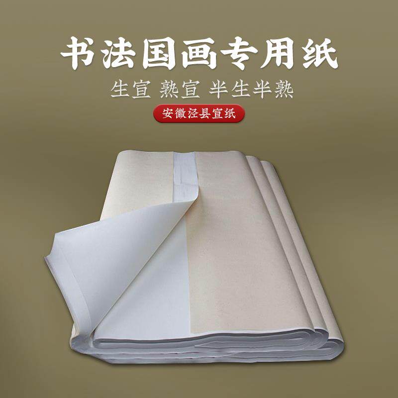 书法国画宣纸 安徽泾县 大尺寸熟萱初学者学生半生半熟画画专用纸