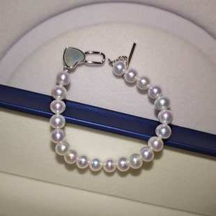 天然淡水珍珠手链白带粉媲美日本akoya极光天女珍珠正圆海水珍珠
