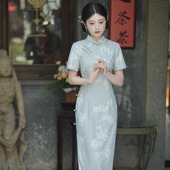 年轻款 只此青绿旗袍新款 2023气质名媛高端优雅现代女改良时尚 日常