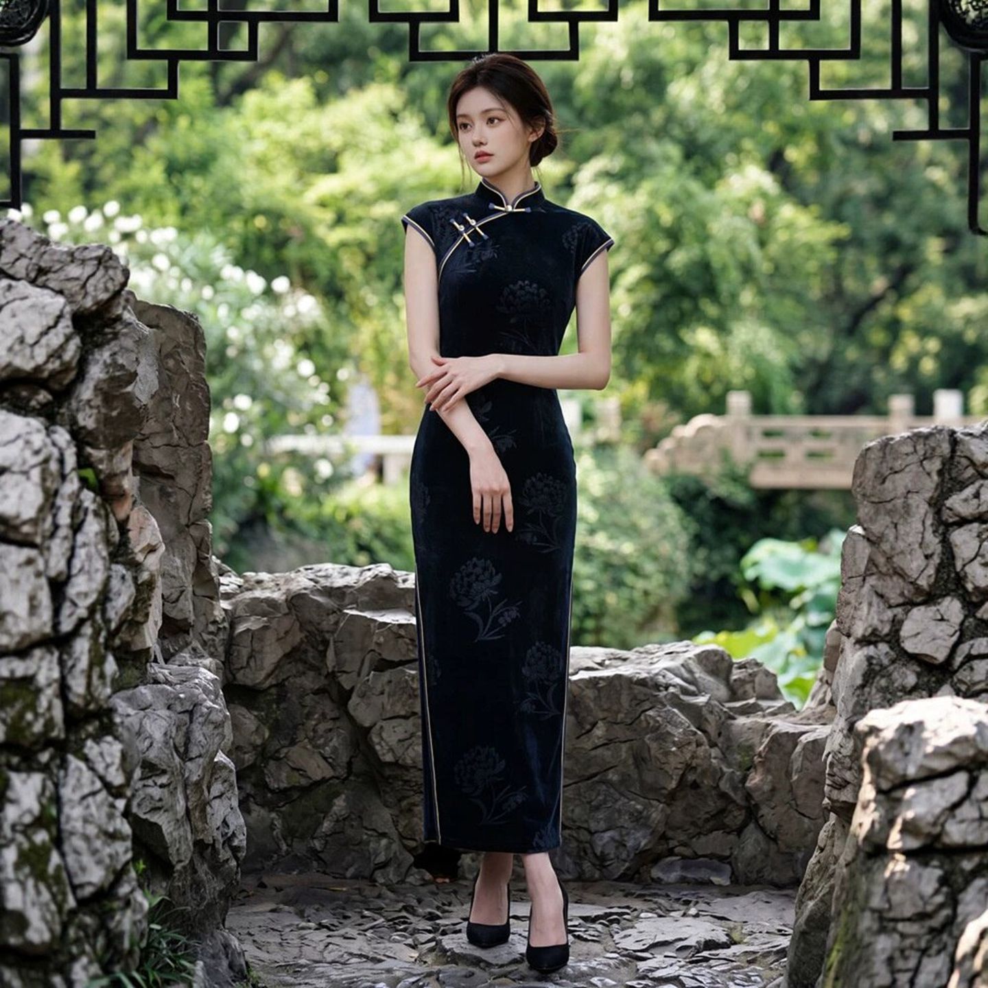 贝之韵优雅复古国风旗袍连衣裙女
