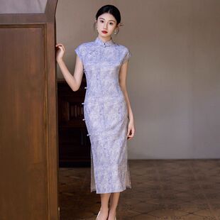 紫色微胖古法旗袍2025新款女夏薄款新中式改良年轻感连衣裙巨好看