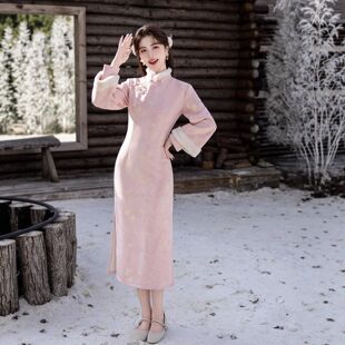 倒大袖绝美新中式旗袍冬装2025冬季新款复古民国风毛绒领保暖舒适