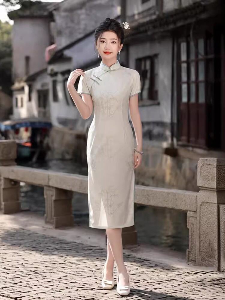 소주 CHUNLEI CHEONGSAM 2024 새로운 여름 복고풍 중국 우아한 어린 소녀 개선 된 새로운 중국 스타일 드레스