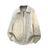 网图翻领长袖麻花纹短款针织衫D5822-特P55，男装针织衫/毛衣，星座1007（原301D）