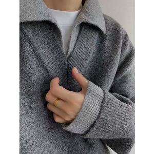 网图美式复古假两件v领毛衣男款翻领老钱风针织衫上衣M017-特p60图片
