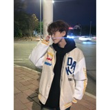 网图植绒刺绣棒球服皮袖夹克外套男女春秋新款宽松上衣NA501特P65，男装夹克，星座1007（原301D）